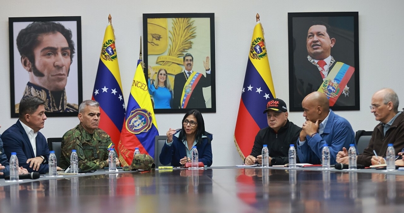 Delcy Rodríguez preside el Consejo de Ministros en el Palacio de Miraflores, el 4 de enero de 2026. PRENSA PRESIDENCIAL