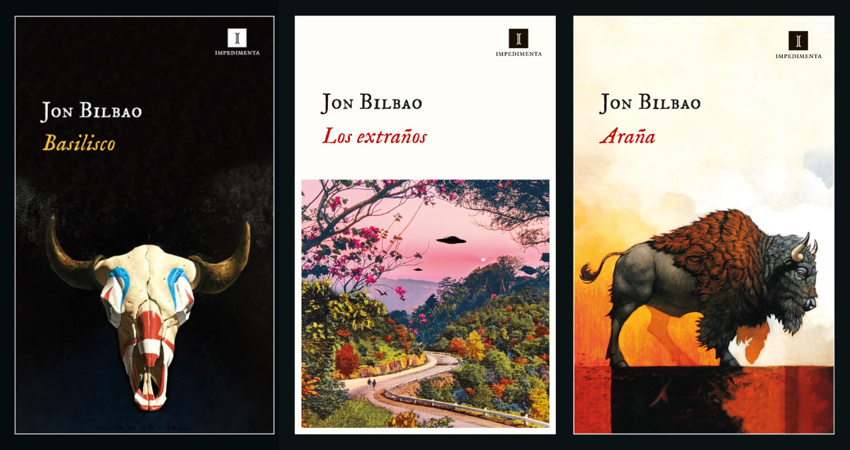 'Basilisco' (2020), 'Los extraños' (2021) y 'Araña' (2023), de Jon Bilbao, publicados por Impedimenta.