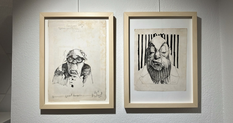 Caricaturas de Sábat expuestas en la muestra que acoge la planta baja de Olavide Bar de Libros.GENTILEZA DE OLAVIDE Caricaturas de Sábat expuestas en la muestra que acoge la planta baja de Olavide Bar de Libros.GENTILEZA DE OLAVIDE