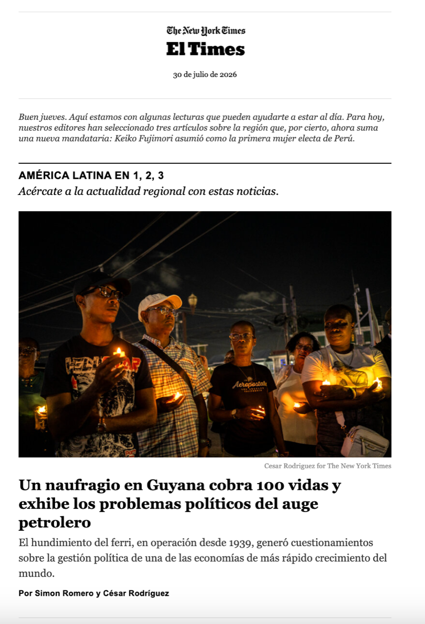 'El Times', la newsletter en español de The New York Times, selecciona y acerca la actualidad a sus lectores. THE NEW YORK TIMES 'El Times', la newsletter en español de The New York Times, selecciona y acerca la actualidad a sus lectores. THE NEW YORK TIMES