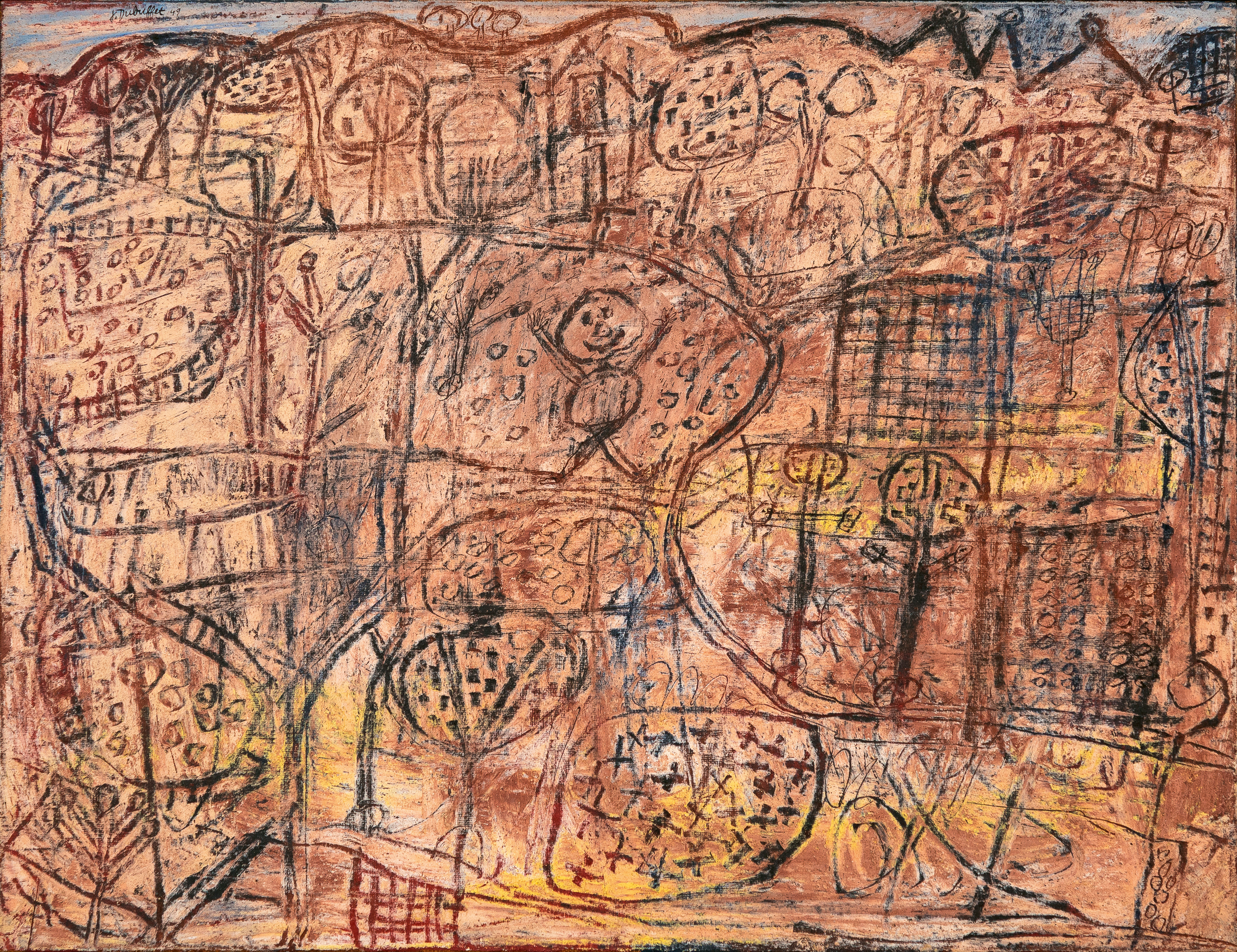 'La alegría de vivir (Paisaje amarillo con pequeño saltador en el medio)' (mayo de 1949), de Jean Dubuffet. VEGAP, MADRID / FONDATION DUBUFFET, PARIS, 2026 'La alegría de vivir (Paisaje amarillo con pequeño saltador en el medio)' (mayo de 1949), de Jean Dubuffet. VEGAP, MADRID / FONDATION DUBUFFET, PARIS, 2026