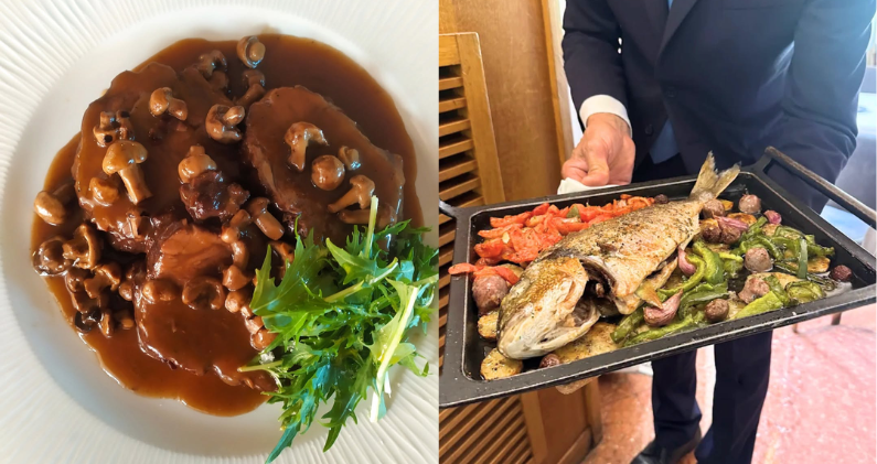 El platillo con setas y el pescado a la pescadora, dos clásicos del Motel Empordà. CORTESÍA El platillo con setas y el pescado a la pescadora, dos clásicos del Motel Empordà. CORTESÍA