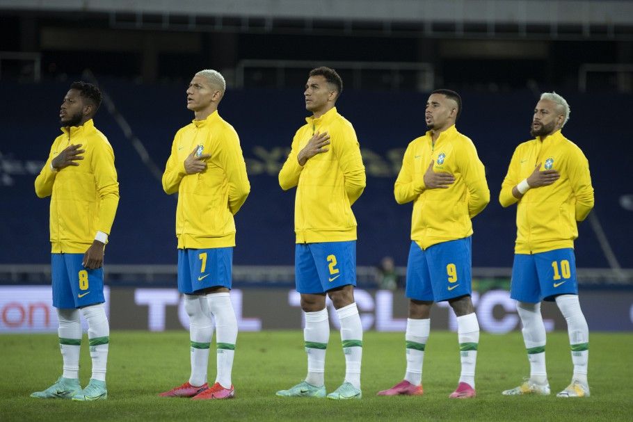 Los futbolistas brasileños Fred, Richarlison, Danilo, Gabriel Jesus y Neymar, en la Copa América 2021. CBf/LUCAS FIGUEIREDO