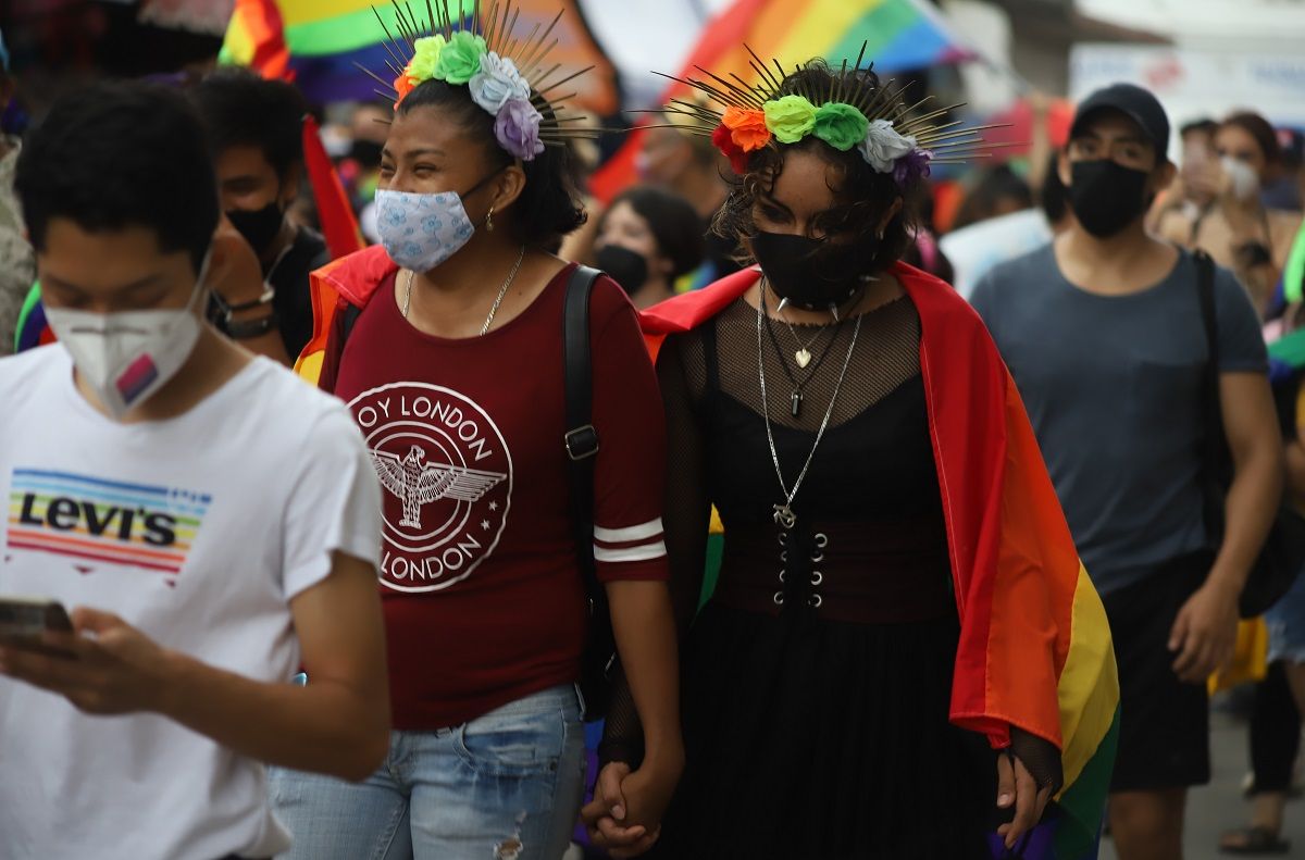 Manifestantes en la Marcha LGBT+ 2021 en Mérida, México, el pasado 26 de junio. LILIA BALAM Manifestantes en la Marcha LGBT+ 2021 en Mérida, México, el pasado 26 de junio. LILIA BALAM