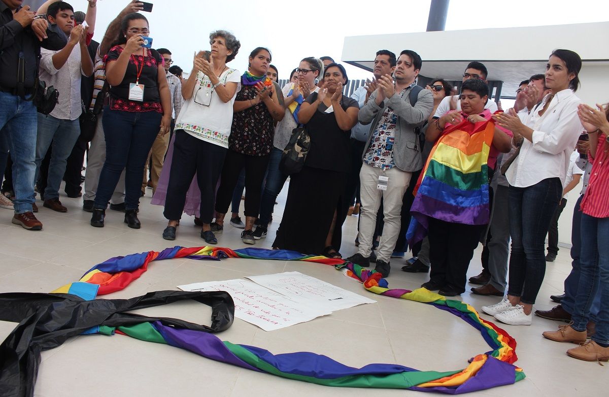Acto del colectivo LGTB con motivo de la votación en 2019 del matrimonio igualitario en el Congreso de Yucatán. LILIA BALAM
