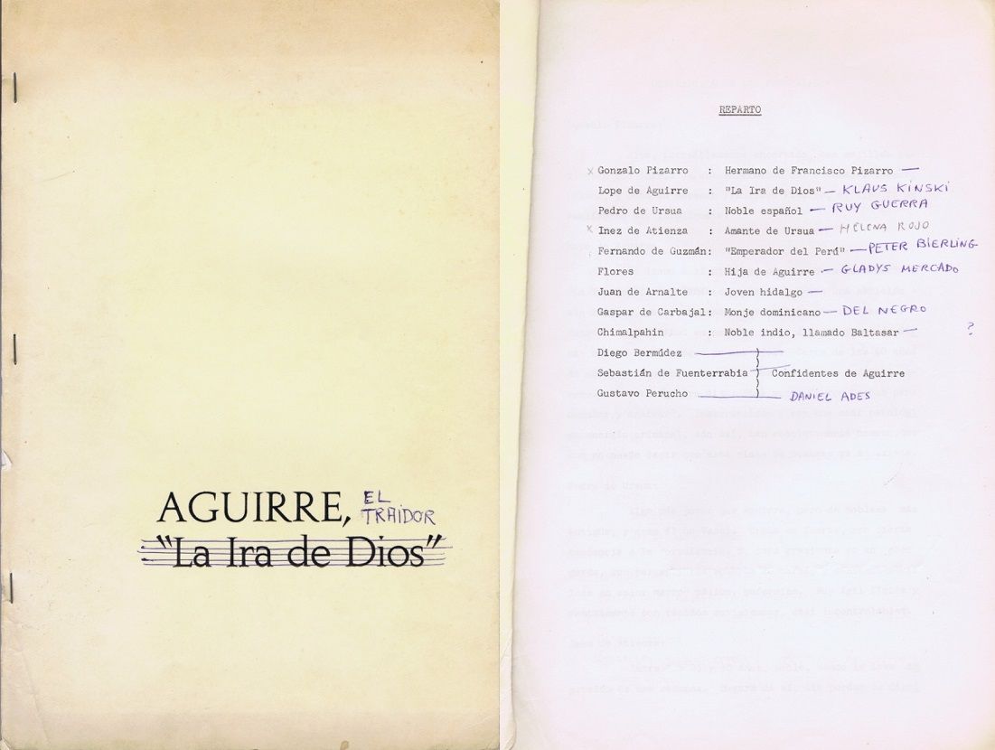 Copia del guion de 'Aguirre, la cólera de Dios'. ARCHIVO Copia del guion de 'Aguirre, la cólera de Dios'. ARCHIVO