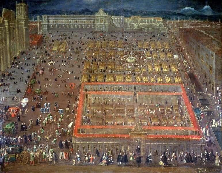 'Vista de la Plaza Mayor de la Ciudad de México',Cristóbal de Villalpando (1695). ARCHIVO