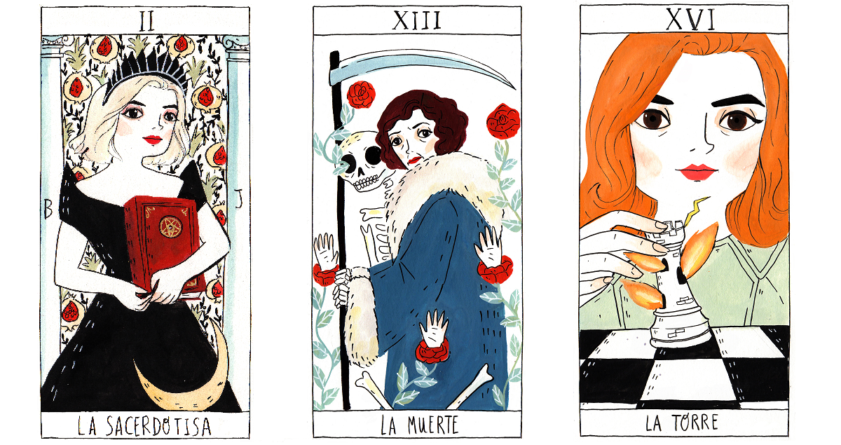 Cartas de tarot ilustradas por María Hesse con personajes de series de Netflix. NETFLIX