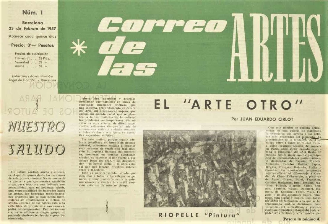 Detalle de la portada del número 1 del 'Correo de las Artes', con un texto de Cirlot. ARCHIVO JOAN GIL Detalle de la portada del número 1 del 'Correo de las Artes', con un texto de Cirlot. ARCHIVO JOAN GIL