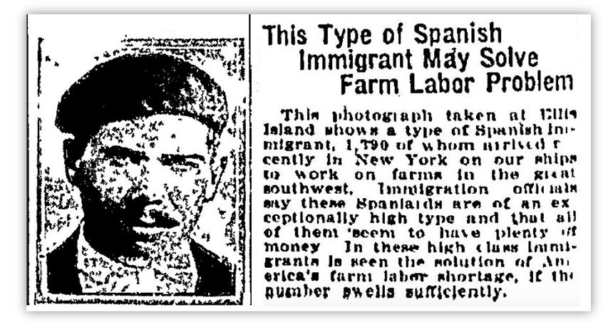 Artículo del 'Albuquerque Journal' de 1920 sobre la inmigración española. ARCHIVO  EMIGRANTES INVISIBLES