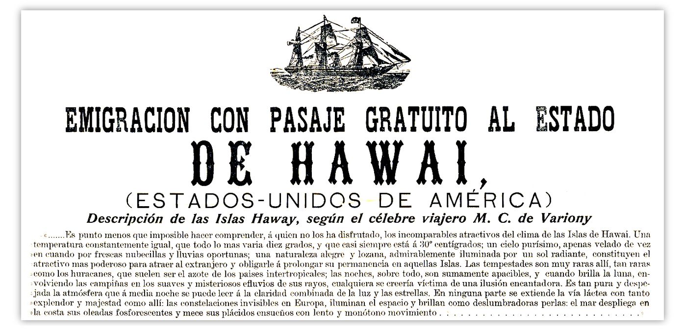 Cartel difundido en España después de 1907 para reclutar a familias con destino a Hawái. ARCHIVO  EMIGRANTES INVISIBLES