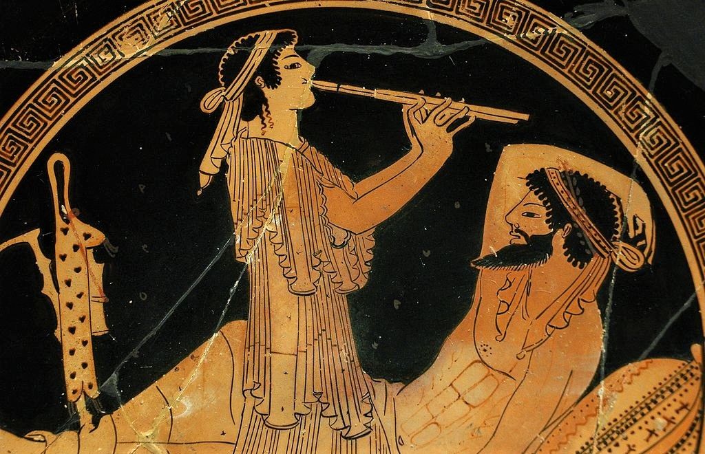 Dibujo de un flautista en una copa ática del siglo V a.C. ARCHIVO