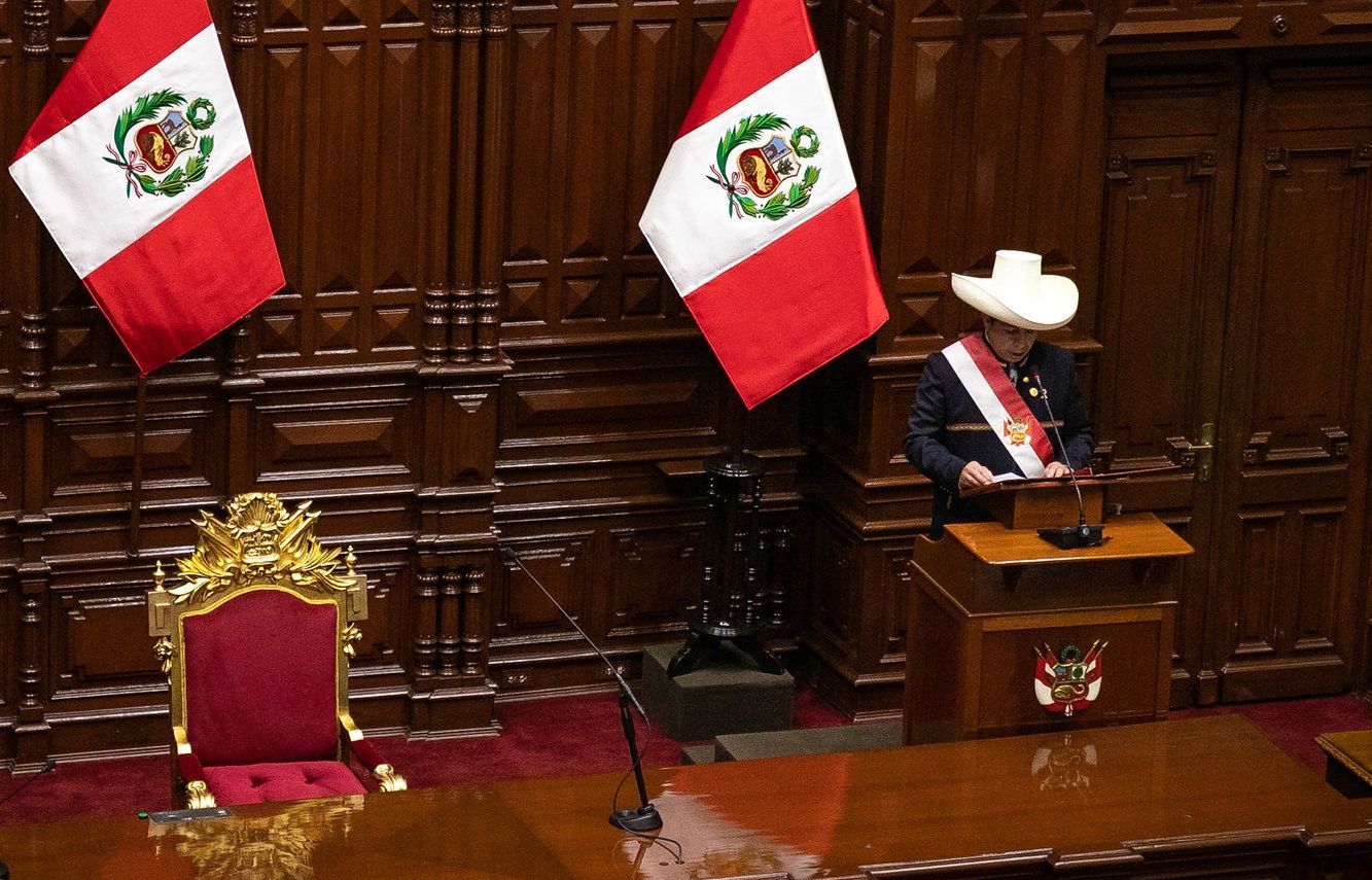 El presidente del Perú, Pedro Castillo, en su toma de posesión, el 28 de julio de 2021. FLICKR/VPR/ROMERIO CUNHA CC BY 2.0