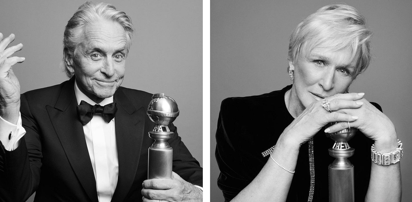 Los actores Michael Douglas y Glenn Close, en los Globos de Oro de 2019. CORTESÍA PAOLA KUDACKI Los actores Michael Douglas y Glenn Close, en los Globos de Oro de 2019. CORTESÍA PAOLA KUDACKI