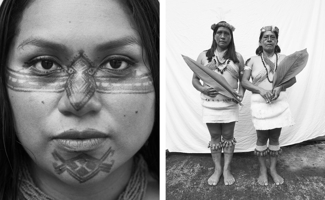 Las activistas indígenas Indira Vargas, Alicia Weya Cahuiya y Mariana Ima. CORTESÍA PAOLA KUDACKI