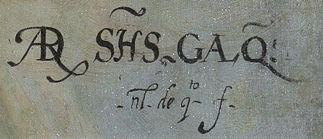 Firma de Andrés Sánchez Galque en 'Los tres mulatos de Esmeralda'. MUSEO DEL PRADO Firma de Andrés Sánchez Galque en 'Los tres mulatos de Esmeralda'. MUSEO DEL PRADO