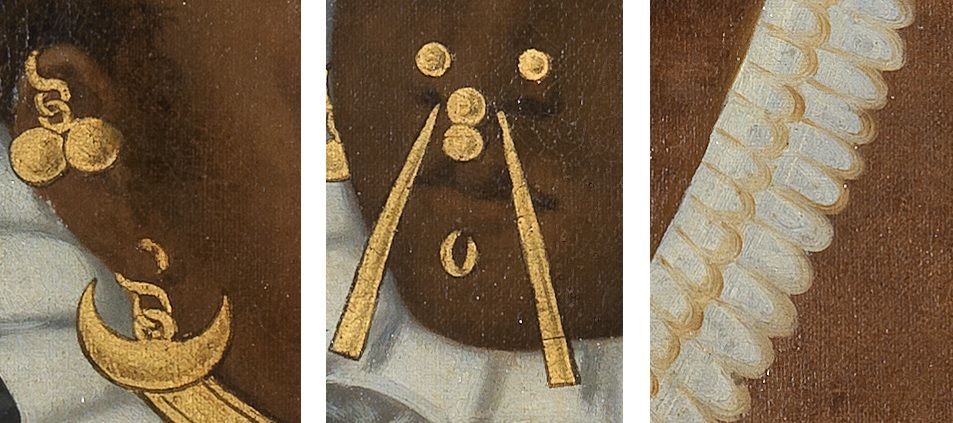 Detalles de las joyas y collares en 'Los tres mulatos de Esmeralda'. MUSEO DEL PRADO