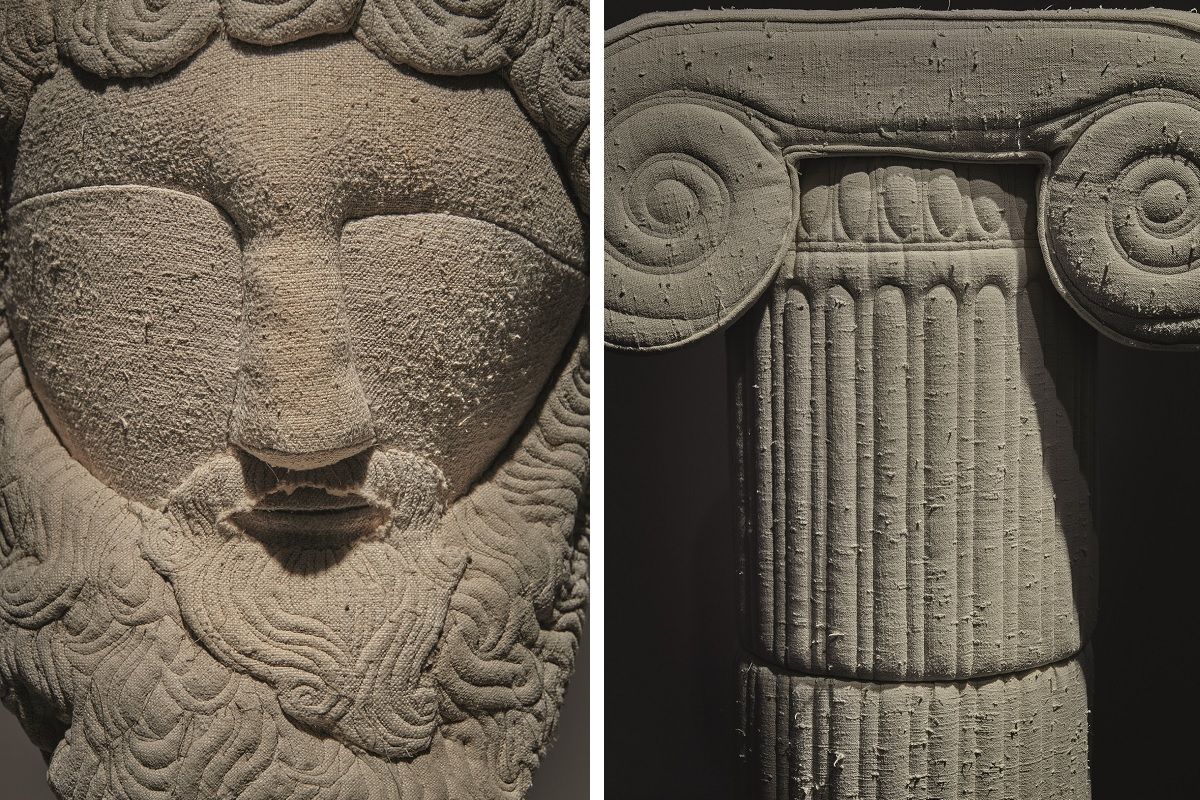Los bustos y columnas de lino de Sergio Roger se inspiran en la iconografía clásica. CORTESÍA Los bustos y columnas de lino de Sergio Roger se inspiran en la iconografía clásica. CORTESÍA