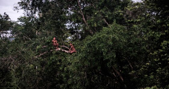 Dos niños del pueblo awajún, radicado en la selva amazónica peruana, un lugar amenazado por el ecocidio americano. PABLO MIRANZO