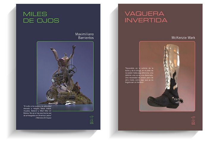 Portadas de los libros 'Miles de ojos', de Maximiliano Barrientos, y 'Vaquera invertida', de McKenzie Warck. CAJA NEGRA