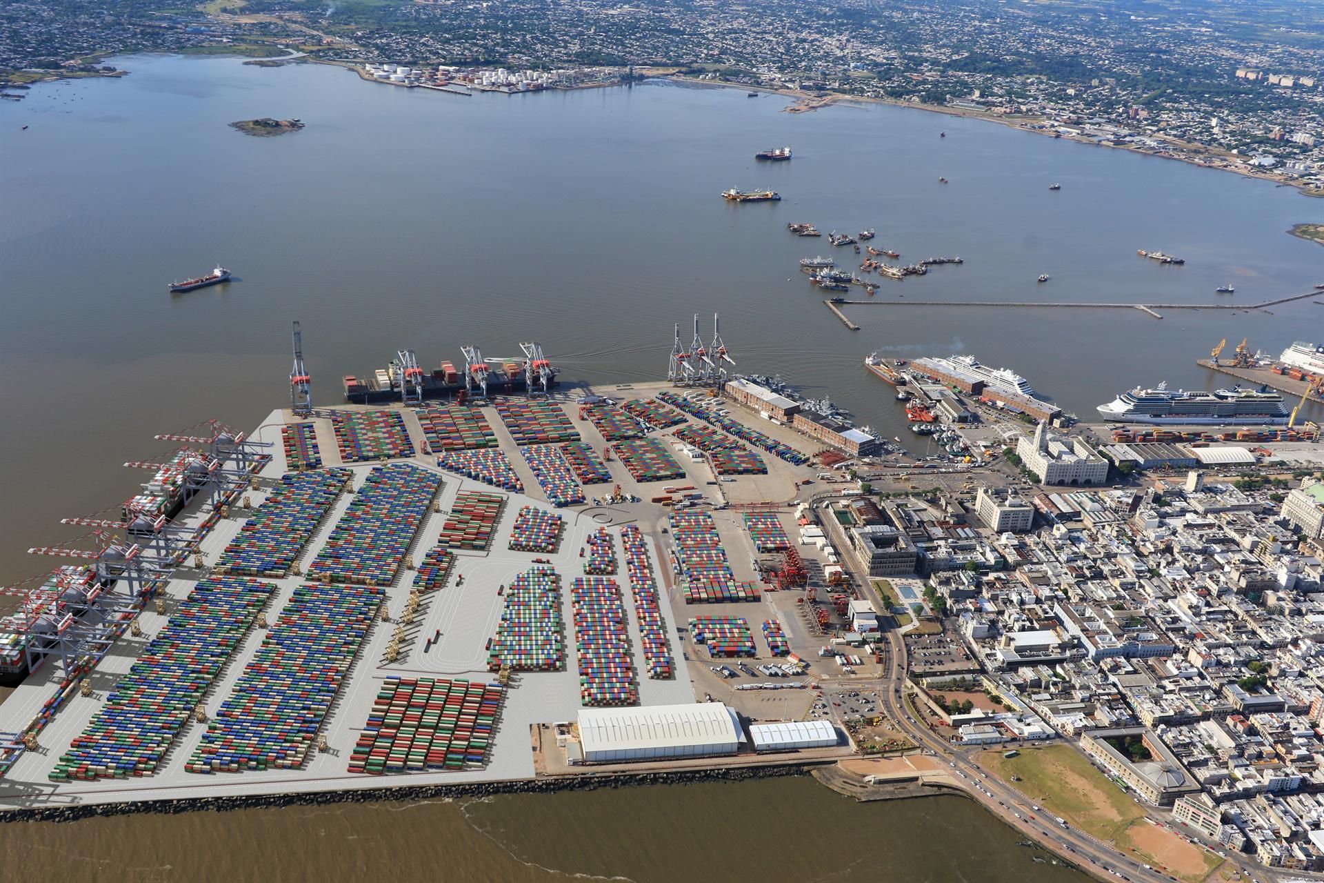 Imagen del proyecto de ampliación de la Terminal Cuenca del Plata del Puerto de Montevideo. EFE/KATOEN NATIE Imagen del proyecto de ampliación de la Terminal Cuenca del Plata del Puerto de Montevideo. EFE/KATOEN NATIE