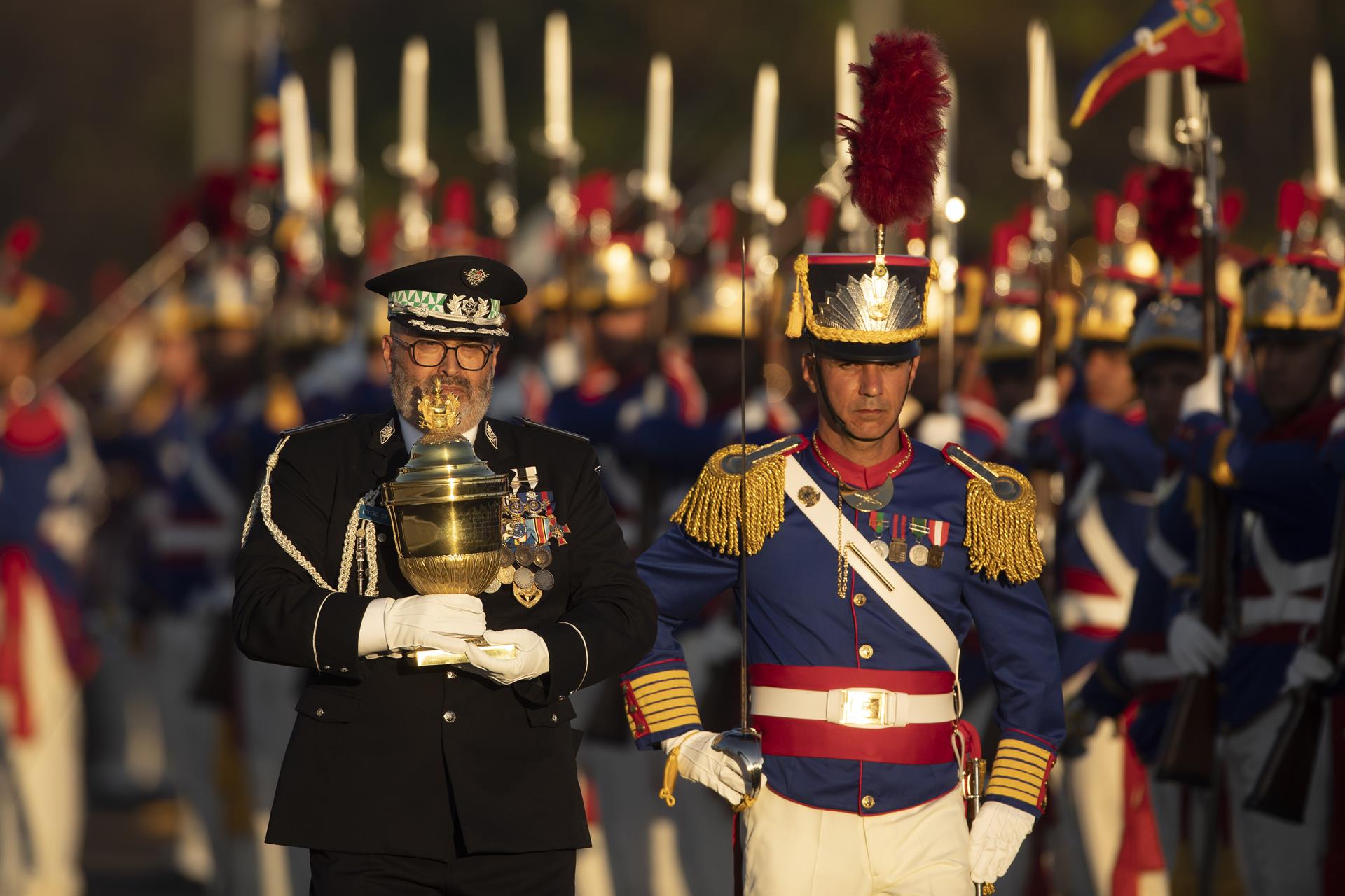 El corazón del emperador Pedro I de Brasil, recibido con honores de Estado en el palacio de Planalto, en Brasilia, el 23 de agosto. EFE/JOÉDSON ALVES