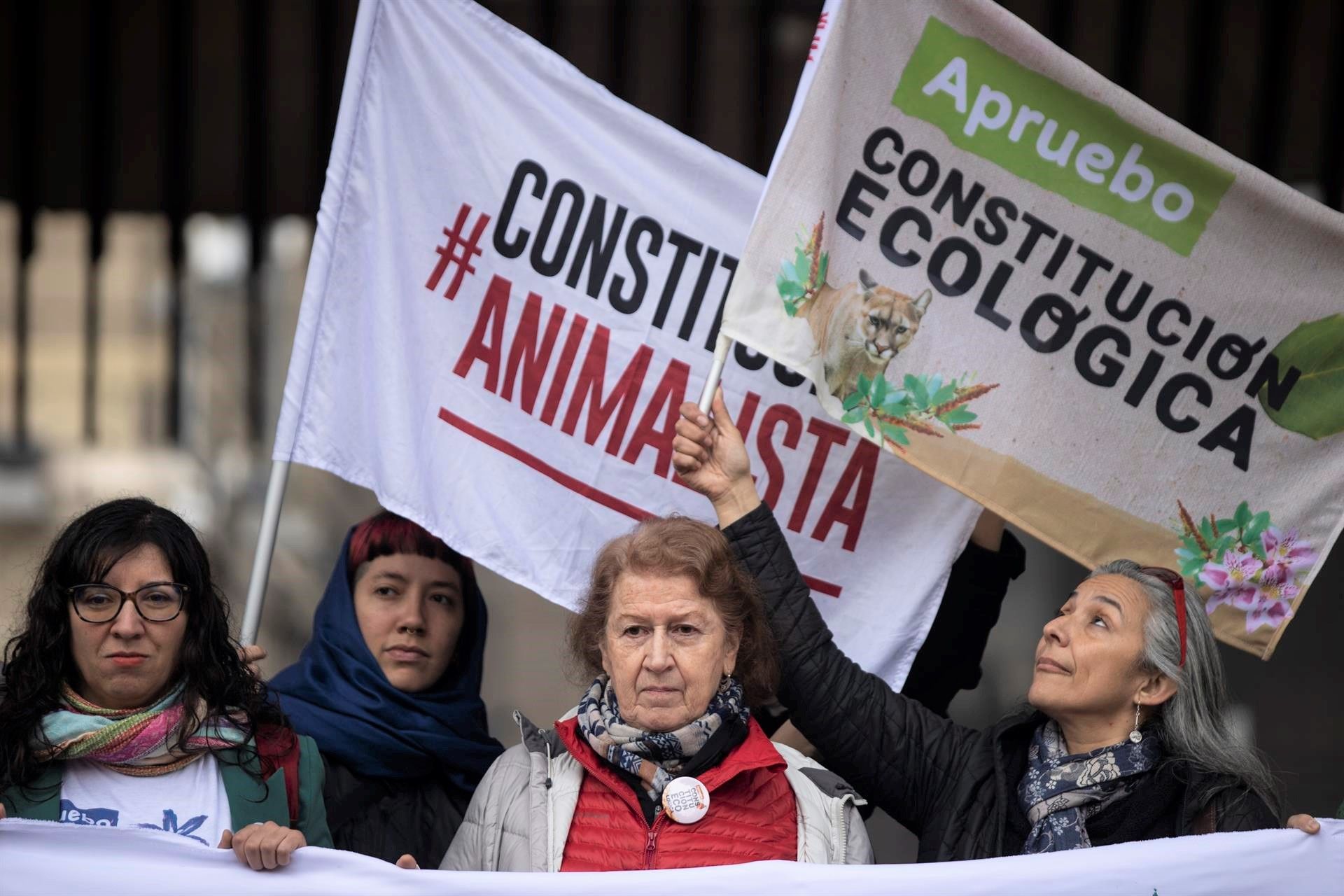 Grupos ecologistas se manifiestan a favor de la nueva Constitución chilena, en Santiago, el 24 de agosto de 2022. EFE/ALBERTO VALDÉS