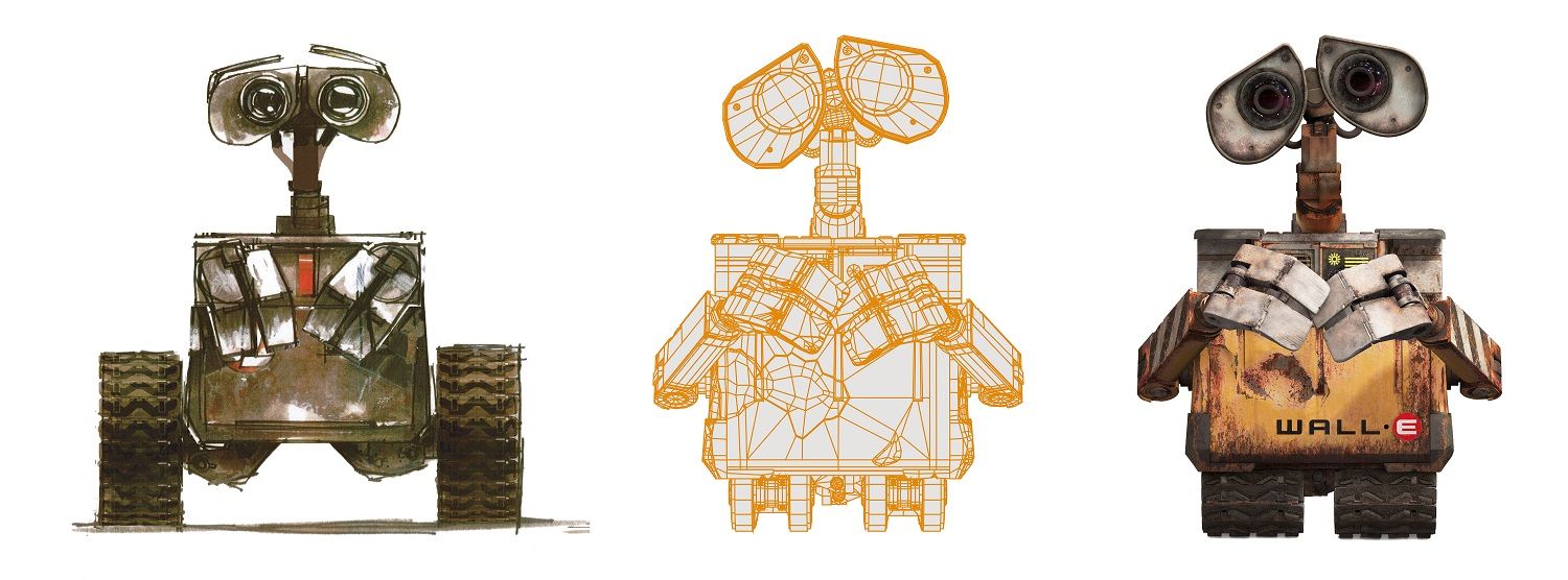 Dibujos de 'Wall-E', de la exposición en CaixaForum 'La ciencia de Pixar'. © PIXAR