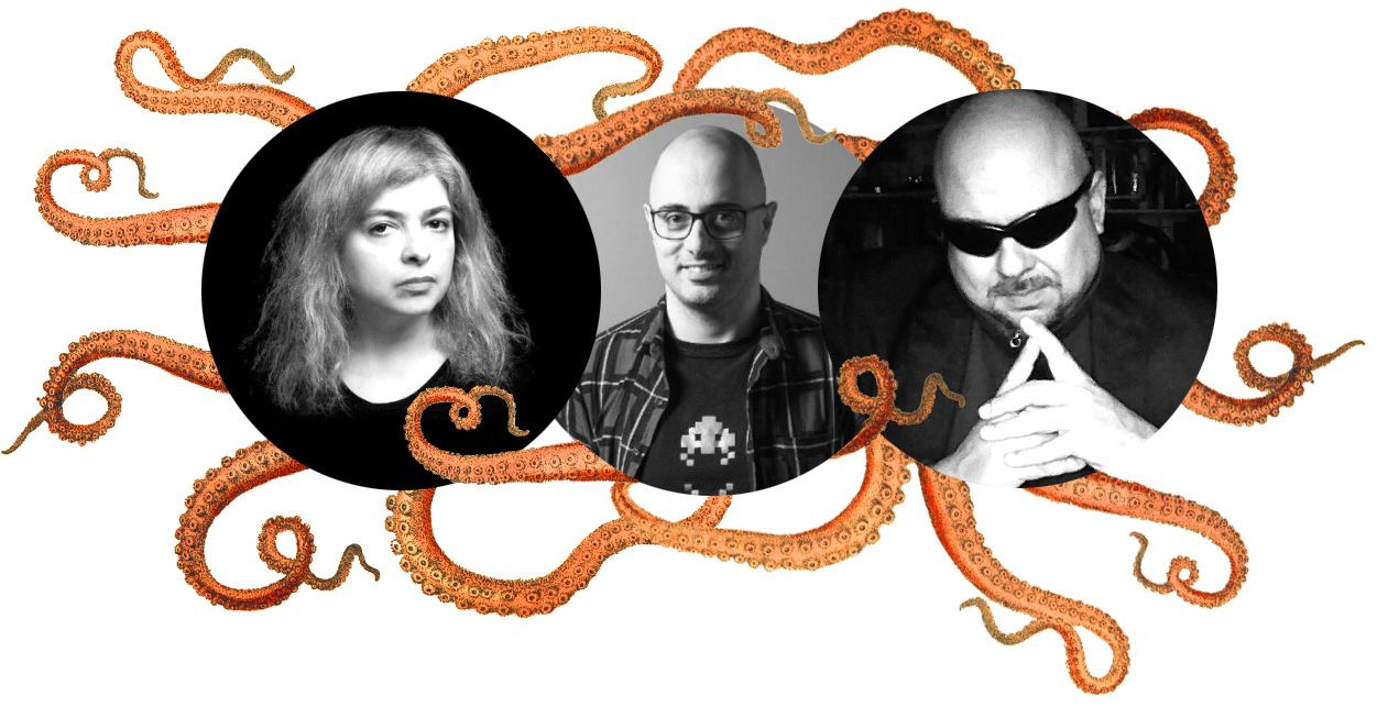 Mariana Enríquez, Ramiro Sanchiz y Gerardo Bloomerfield, conectados por los tentáculos de Lovecraft. E.C.