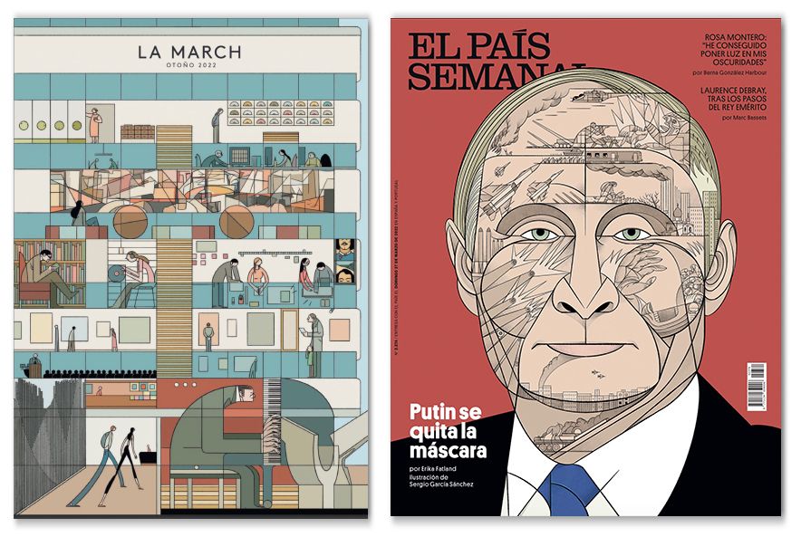 Portadas del ilustrador Sergio García para 'La March' y 'El País Semanal'.