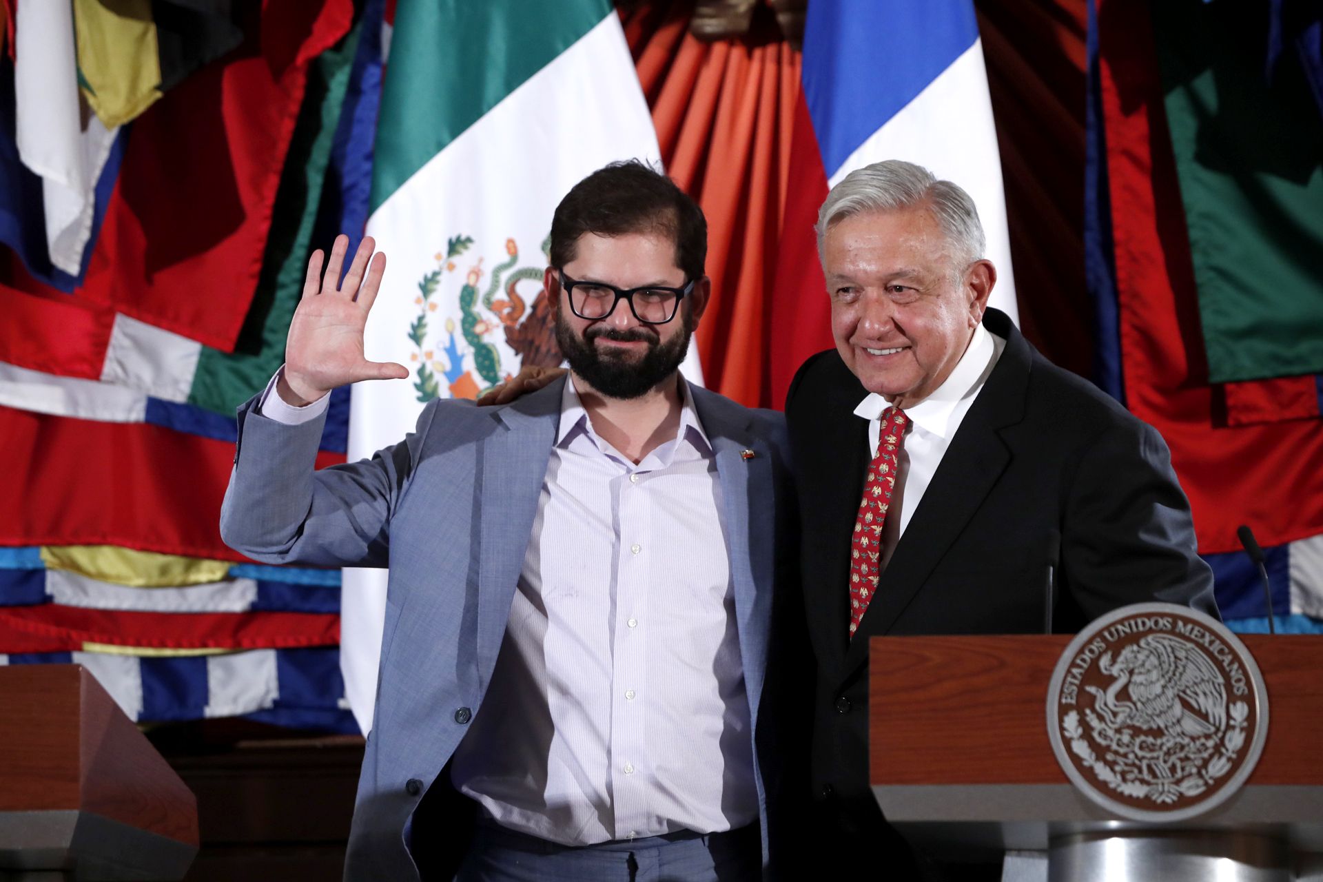 Los presidentes de Chile y de México, Gabriel Boric y Andrés Manuel López Obrador, el 23 de noviembre de 2022. EFE/MARIO GUZMÁN Los presidentes de Chile y de México, Gabriel Boric y Andrés Manuel López Obrador, el 23 de noviembre de 2022. EFE/MARIO GUZMÁN