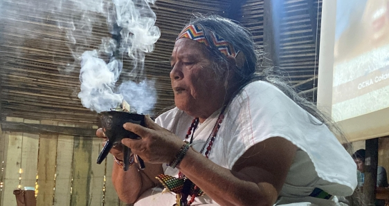 Indígena de la etnia muisca en Bogotá, Colombia, este 24 de febrero. EFE/MARIBEL ARENAS