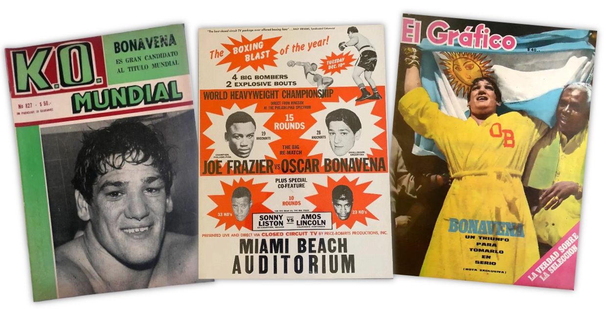 Revistas y cartel con la imagen del boxeador argentino Óscar 'Ringo' Bonavena. ARCHIVO Revistas y cartel con la imagen del boxeador argentino Óscar 'Ringo' Bonavena. ARCHIVO