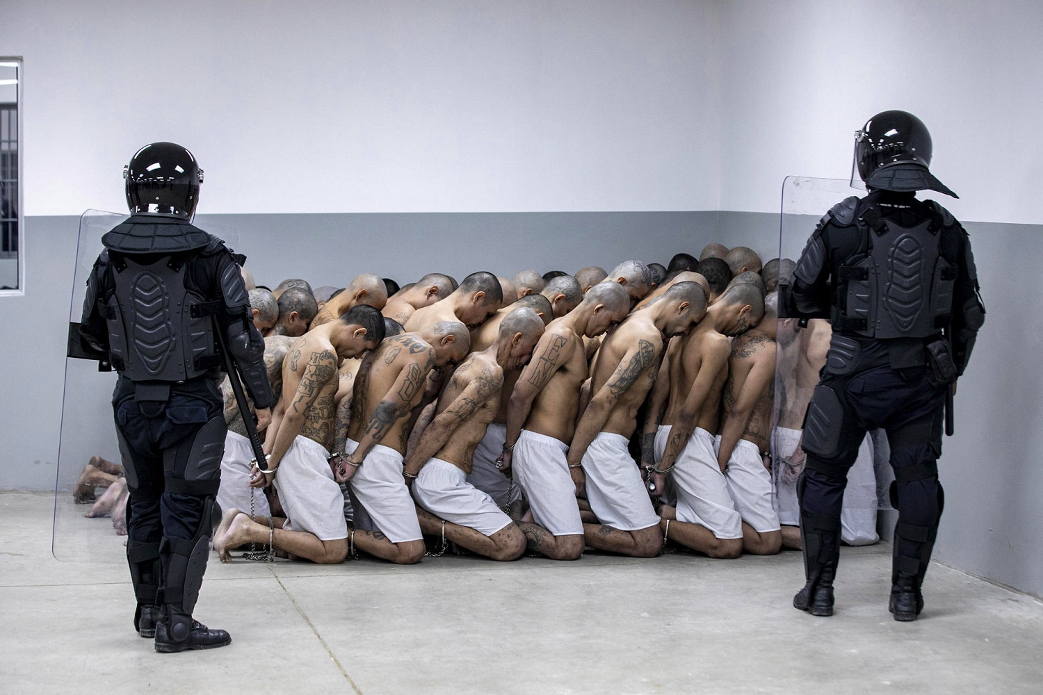 Supuestos pandilleros en la cárcel Centro de Confinamiento de Terroristas, en Tecoluca, El Salvador, el 15 de marzo de 2023. EFE/PRESIDENCIA DE EL SALVADOR