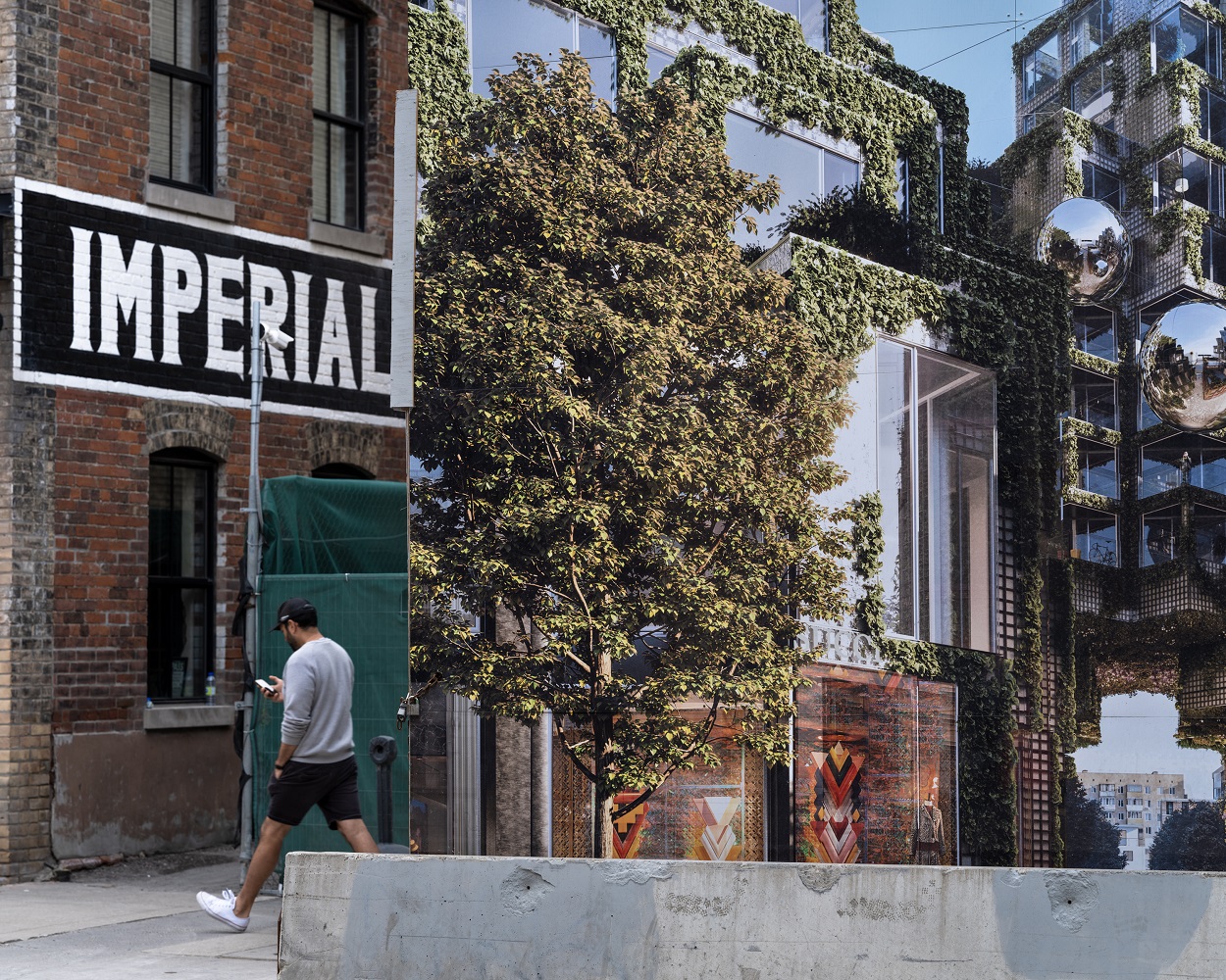 Detalle de 'Reproducción de edificio en King Street,' Toronto, 2022. Fotografía incluida en la exposición 'Image Cities'. © ANASTASIA SAMOYLOVA
