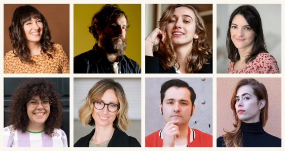 Ocho novelistas debutantes: Bibiana Collado, Cristina Araújo, Fernando Navarro, Xita Rubert, Aida González, Marta San Miguel, Carles Armengol y Greta García. E.C.