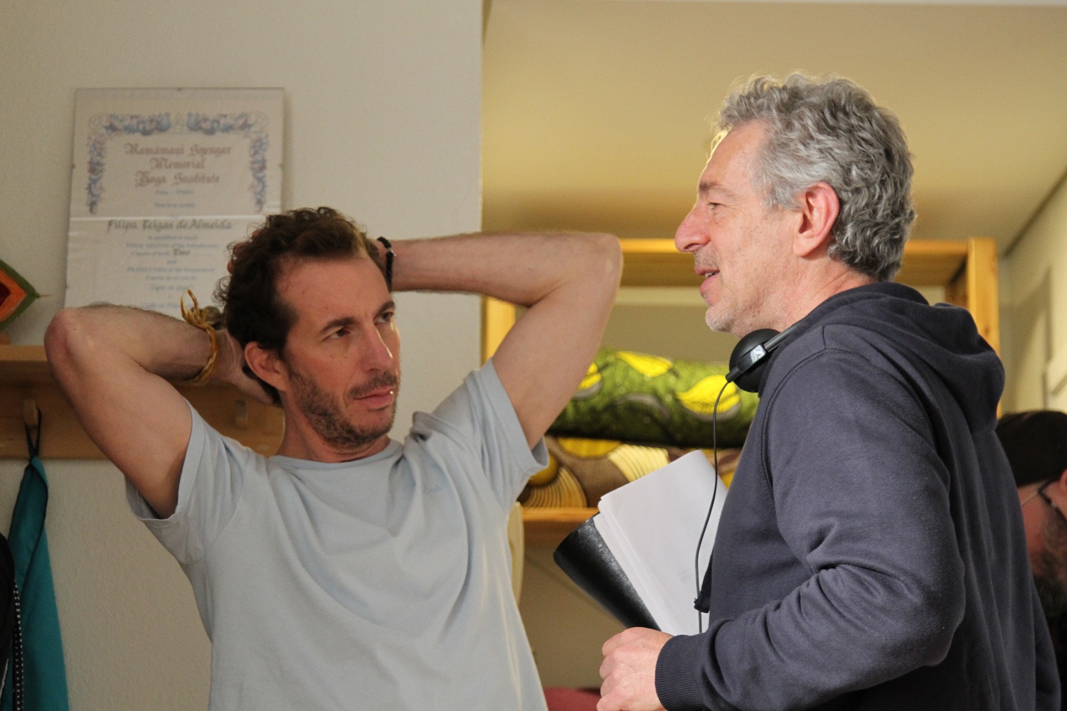 El actor Esteban Bigliardi y el director Martín Rejtman, en el rodaje de la película 'La práctica'. CORTESÍA