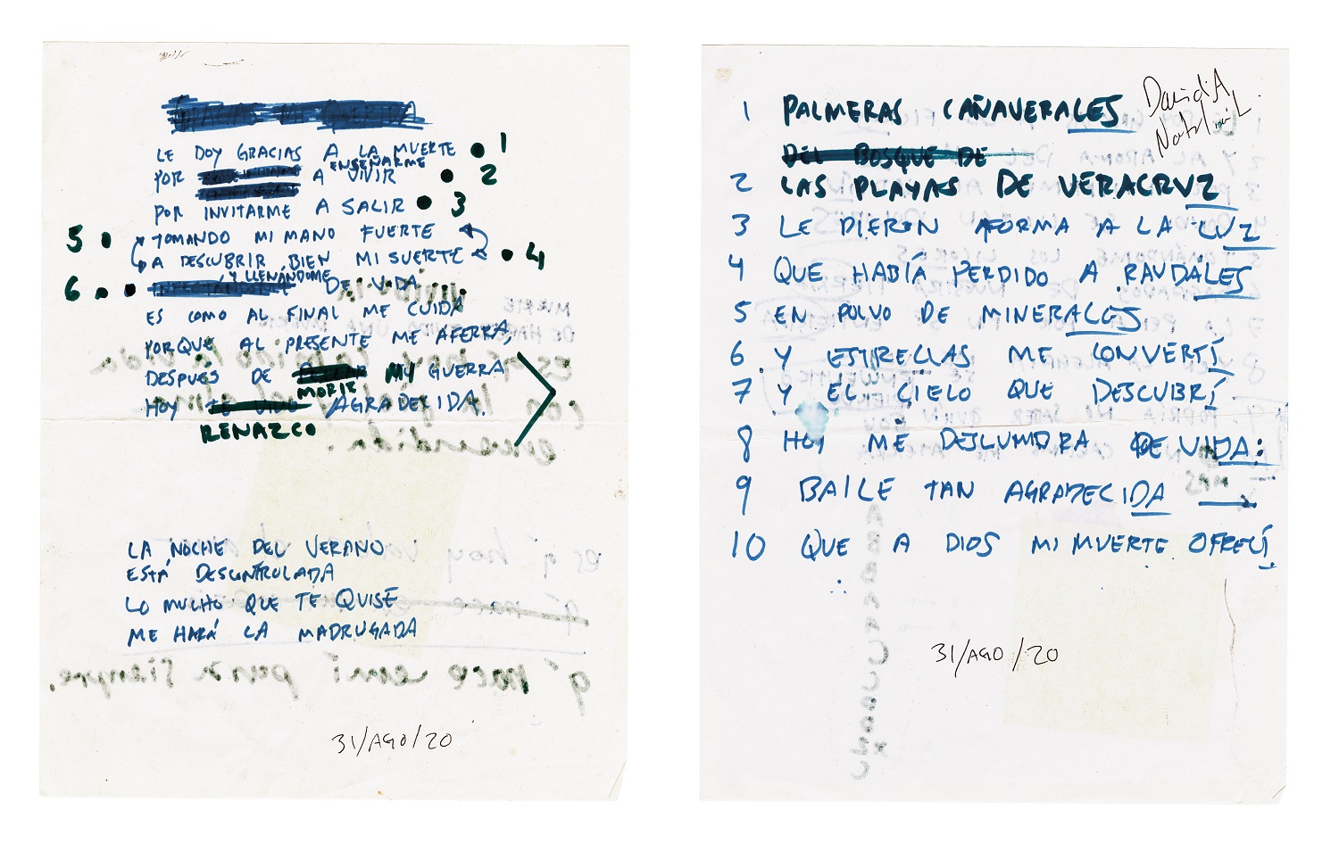 Letras de de Natalia Lafourcade en el libro 'Todas las flores'. CORTESÍA Letras de de Natalia Lafourcade en el libro 'Todas las flores'. CORTESÍA