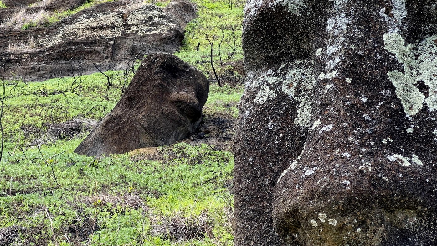 Moáis afectados por el incendio de 2022, en la Isla de Pascua, Chile. EFE/RODRIGO SÁEZ