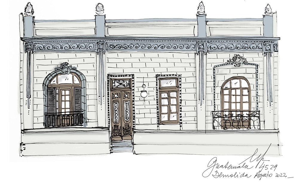Dibujo de casa chorizo en la calle Guatemala de Buenos Aires demolida en 2022. NATALIA KERBABIAN
