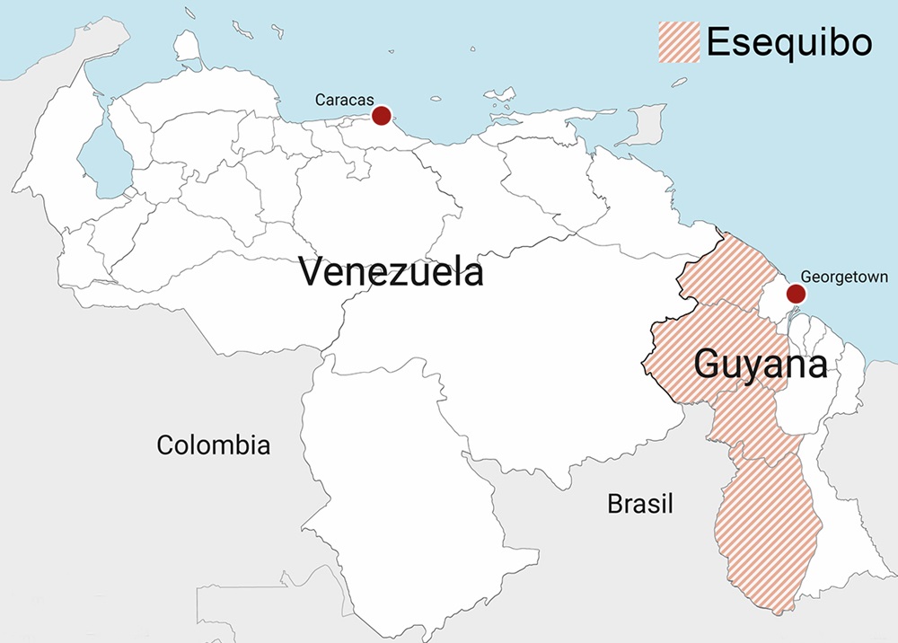 Mapa del Esequibo, el territorio que se disputan Venezuela y Guyana. COOLT