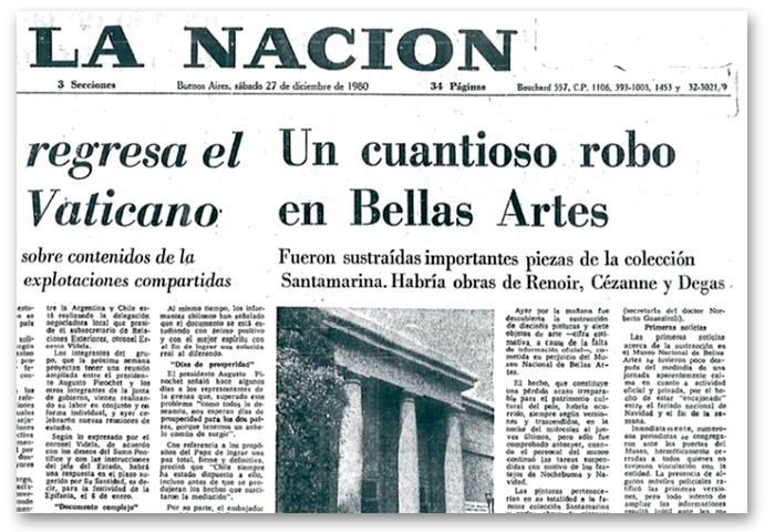 Noticia del robo del Museo de Bellas Artes de Buenos Aires en La Nación. ARCHIVO
