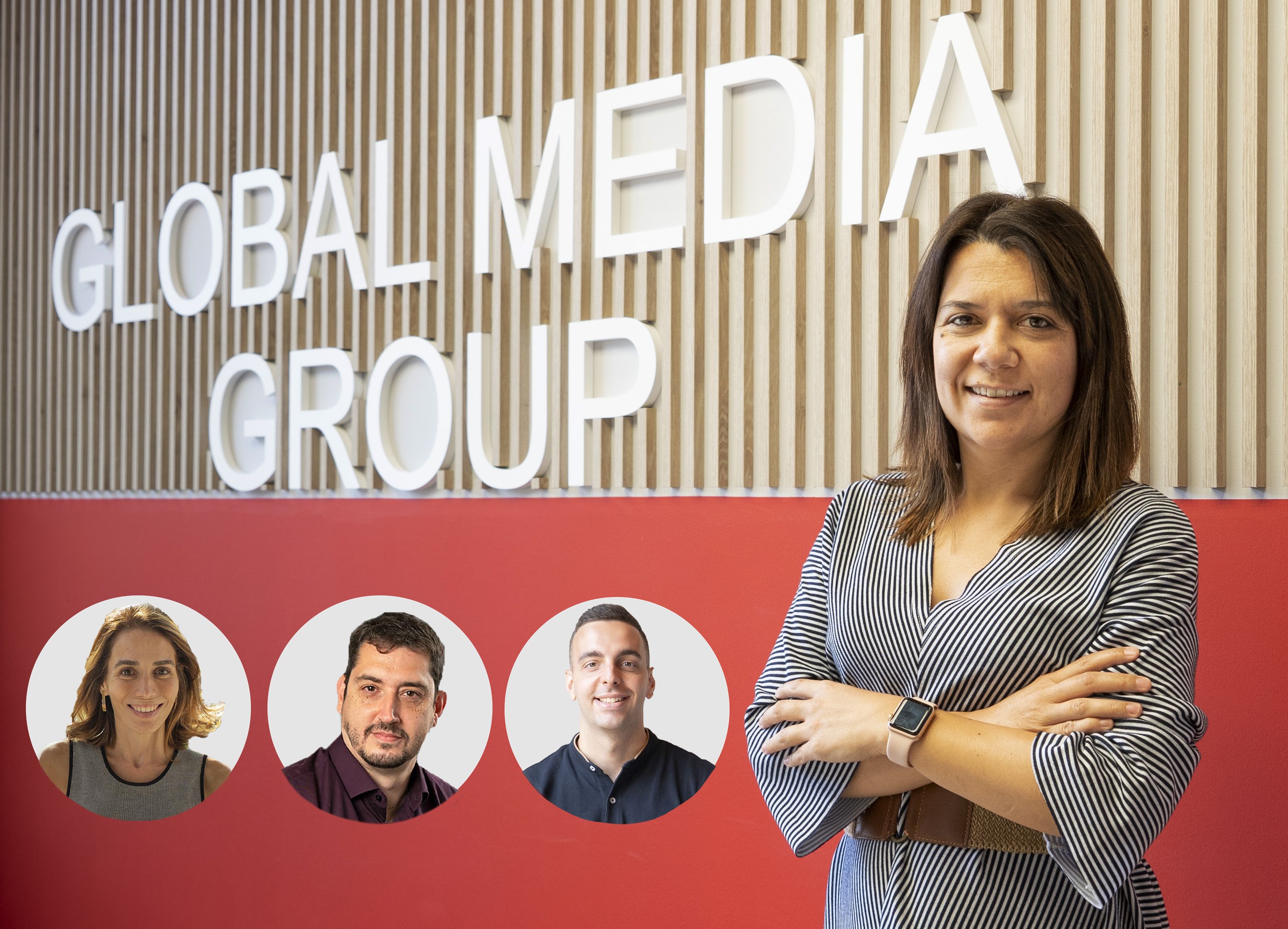 Laura Jiménez, directora general de Global Media Group (derecha), y Eva Moll, editora de 'Letra Global'; Igor Marín, responsable de nuevos proyectos; Víctor López, CTO; y  GMG