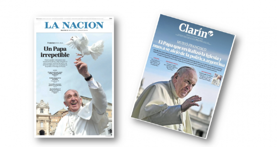Primeras páginas de los diarios argentinos 'La Nación' y Clarín' anunciando la muerte del Papa Francisco.