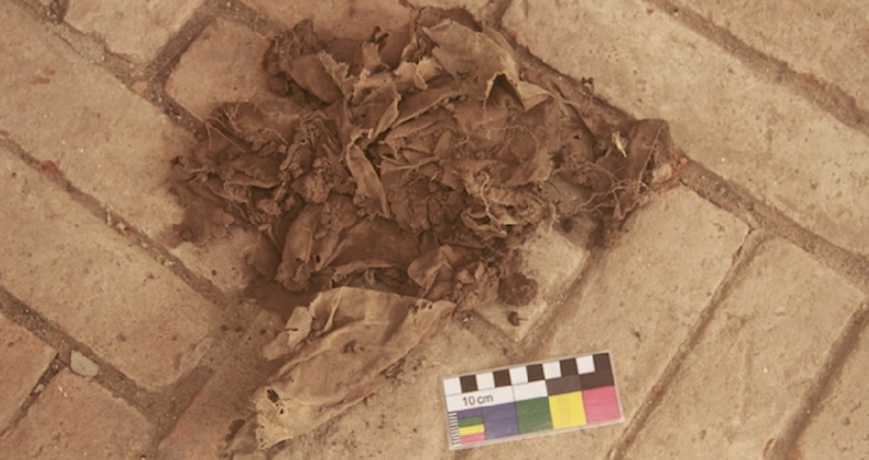 Restos de una prenda encontrada en los trabajos de excavación. L.B.D. Restos de una prenda encontrada en los trabajos de excavación. L.B.D.