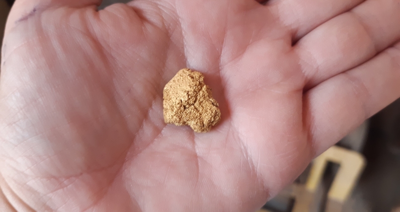 Un trozo de oro cochano en estado natural, típico de El Callao, en Venezuela. L.B. Un trozo de oro cochano en estado natural, típico de El Callao, en Venezuela. L.B.