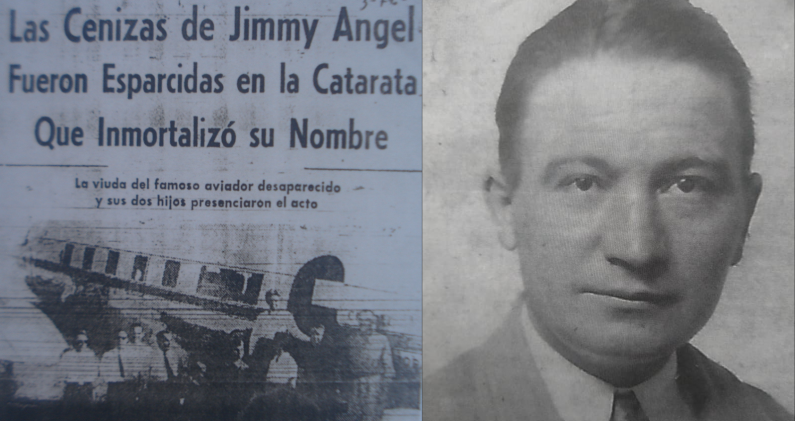 Reseña de 1960 sobre la despedida de Jimmie Ángel. A la derecha, el aviador en 1941. THE JIMMIE ANGEL HISTORICAL PROJECT Reseña de 1960 sobre la despedida de Jimmie Ángel. A la derecha, el aviador en 1941. THE JIMMIE ANGEL HISTORICAL PROJECT